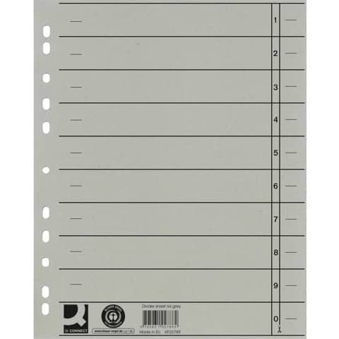 Separatore per archivio con perforazione universale Q-Connect 24x30 cm 230 g/m² grigio  conf. da 100 - KF02789